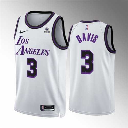 Mens Los Angeles Lakers #3 Anthony Davis White City Edition Stitched Basketball Jersey Dzhi->los angeles lakers->NBA Jersey